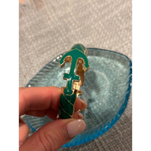 Green enamel bracelet in green and gold with 2 anchors - Picture 3 of 5